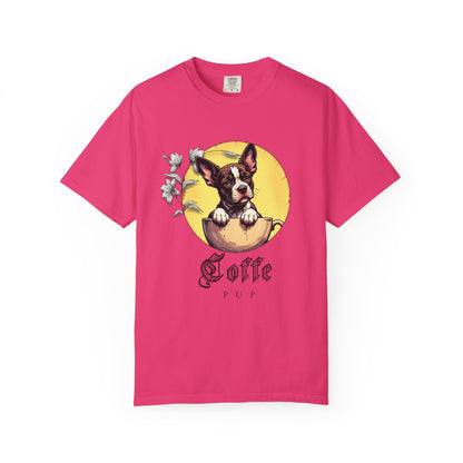 Coffee Pup Unisex Garment-Dyed T-shirt - Cute Dog Lovers Tee