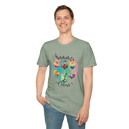Summer Colors Cocktail T-Shirt, Unisex Tee, Fun Summer Wear, Gift for Cocktails Lovers, Beach Party Shirt, Vacation Top