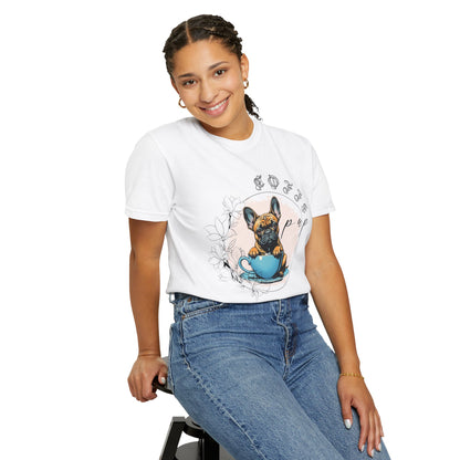Cute French Bulldog Coffee T-Shirt - Unisex Garment-Dyed Tee