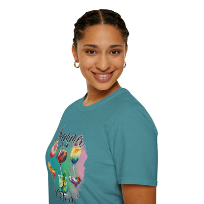 Summer Colors Cocktail T-Shirt, Unisex Tee, Fun Summer Wear, Gift for Cocktails Lovers, Beach Party Shirt, Vacation Top