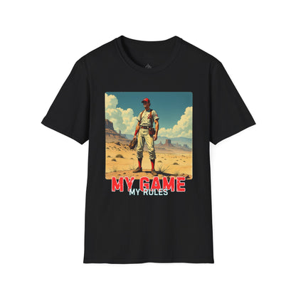 My Game My Rules Unisex Softstyle T-Shirt - Vintage Baseball Graphic Tee, sport, baseball