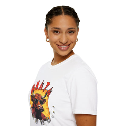 Whimsical Cow Graphic Unisex Softstyle T-Shirt - 'What bull Shhh...'