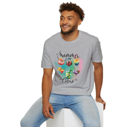 Summer Colors Cocktail T-Shirt, Unisex Tee, Fun Summer Wear, Gift for Cocktails Lovers, Beach Party Shirt, Vacation Top