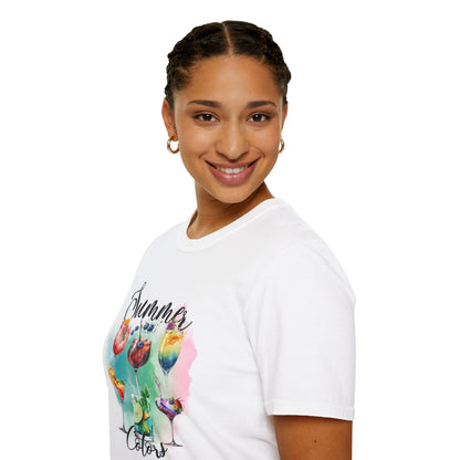 Summer Colors Cocktail T-Shirt, Unisex Tee, Fun Summer Wear, Gift for Cocktails Lovers, Beach Party Shirt, Vacation Top
