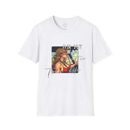 Vintage-Inspired Unisex Softstyle T-Shirt - 'On My Way to Better Life'woman driving,twisted