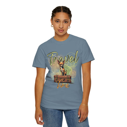 Travel Time Unisex Garment-Dyed T-Shirt - Cute Dog Design for Animal Lovers