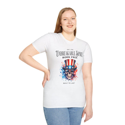 Unisex Softstyle T-Shirt - Unbreakable Spirit Skull Design - Perfect for Independence Day