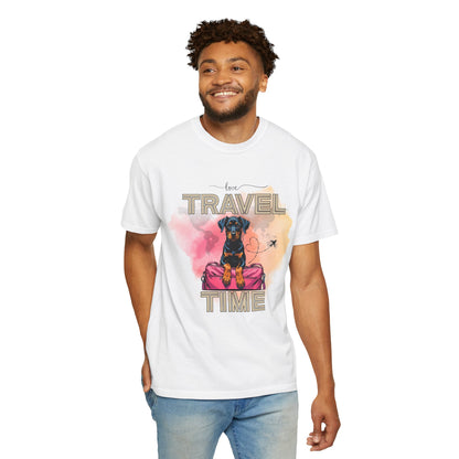Love Travel Time Dog T-Shirt - Unisex Garment-Dyed Tee for Travel Lovers