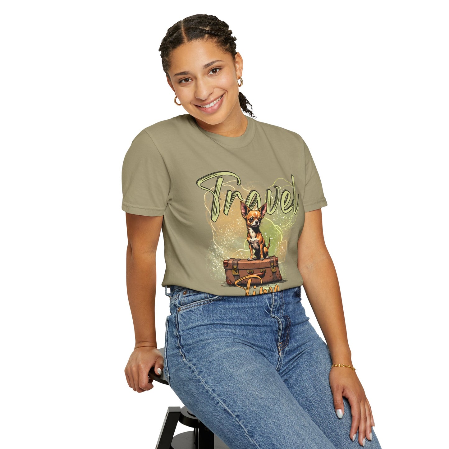 Travel Time Unisex Garment-Dyed T-Shirt - Cute Dog Design for Animal Lovers