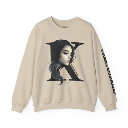 Letter K, Stylish Artistic Sweatshirt, Trendy Crewneck, Graphic Sweater, Cozy Unisex Top, Unique Gift for Art Lovers, Everyday Comfort
