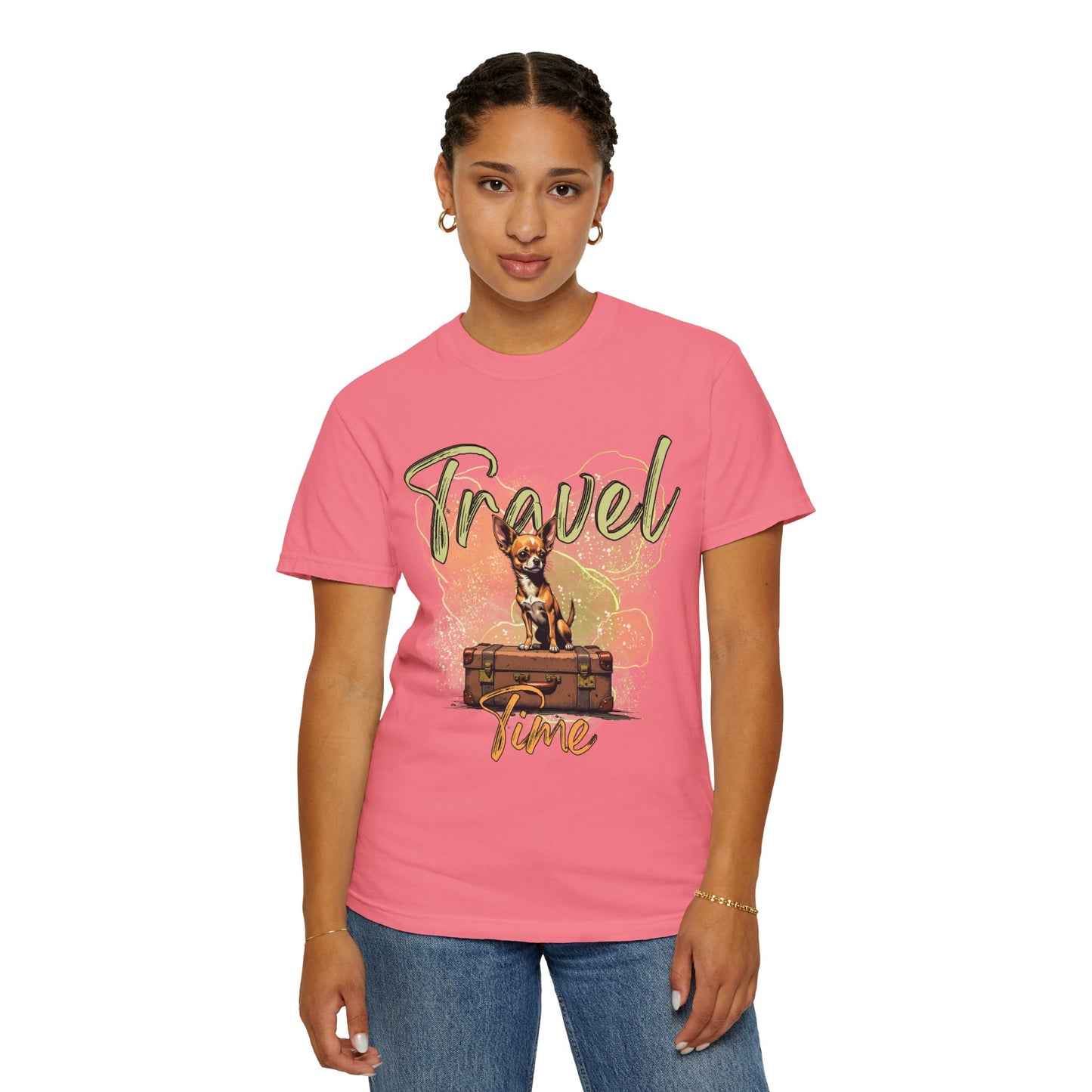 Travel Time Unisex Garment-Dyed T-Shirt - Cute Dog Design for Animal Lovers