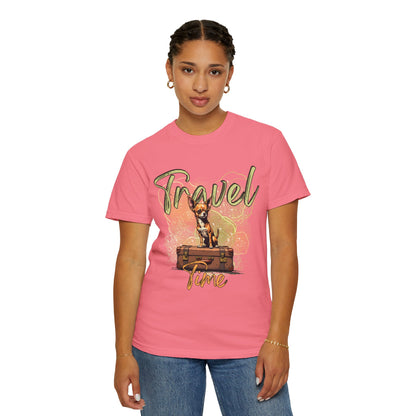 Travel Time Unisex Garment-Dyed T-Shirt - Cute Dog Design for Animal Lovers