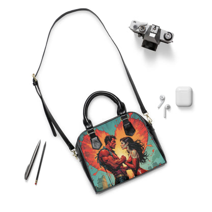 Shoulder Handbag ,retro style, Comic book style, man and woman.Black