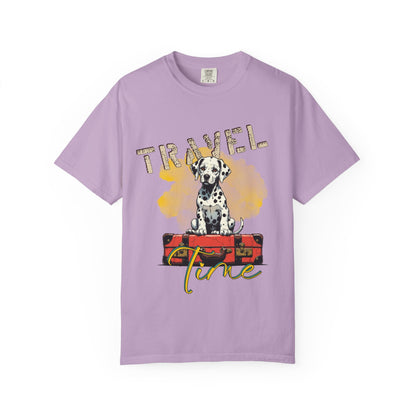 Travel Time Dog T-Shirt, Unisex Graphic Tee, Pet Lover's Gift, Vacation Shirt, Travel Enthusiast Apparel