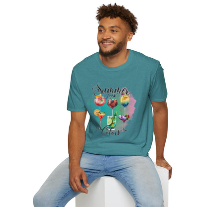 Summer Colors Cocktail T-Shirt, Unisex Tee, Fun Summer Wear, Gift for Cocktails Lovers, Beach Party Shirt, Vacation Top