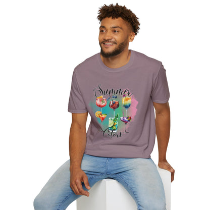 Summer Colors Cocktail T-Shirt, Unisex Tee, Fun Summer Wear, Gift for Cocktails Lovers, Beach Party Shirt, Vacation Top