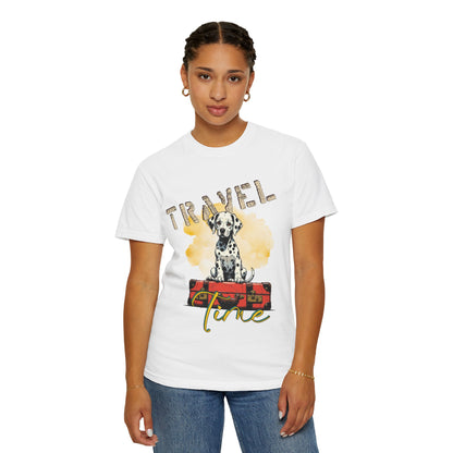 Travel Time Dog T-Shirt, Unisex Graphic Tee, Pet Lover's Gift, Vacation Shirt, Travel Enthusiast Apparel