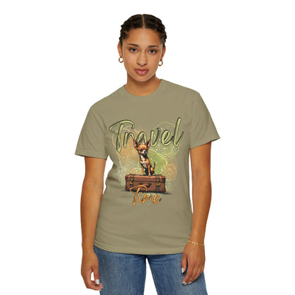 Travel Time Unisex Garment-Dyed T-Shirt - Cute Dog Design for Animal Lovers