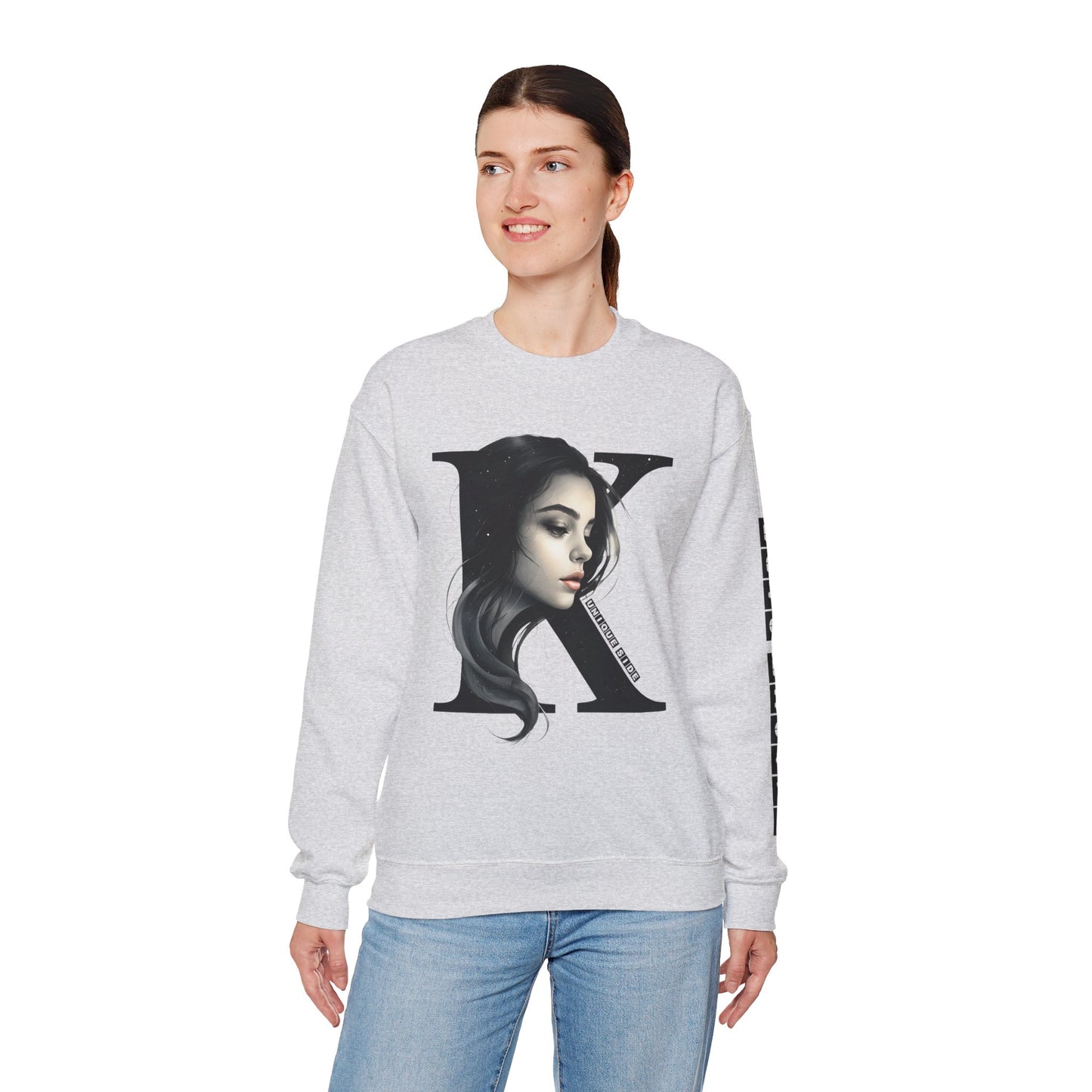 Letter K, Stylish Artistic Sweatshirt, Trendy Crewneck, Graphic Sweater, Cozy Unisex Top, Unique Gift for Art Lovers, Everyday Comfort