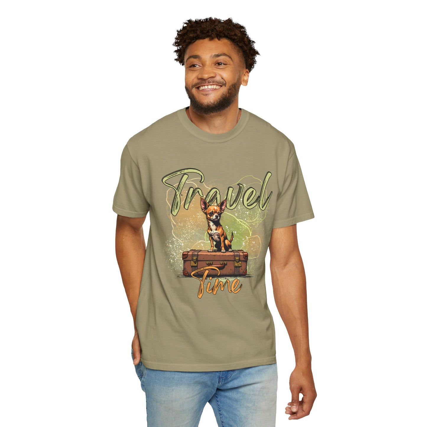 Travel Time Unisex Garment-Dyed T-Shirt - Cute Dog Design for Animal Lovers