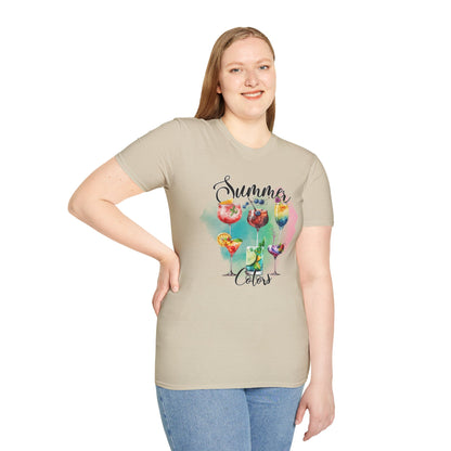 Summer Colors Cocktail T-Shirt, Unisex Tee, Fun Summer Wear, Gift for Cocktails Lovers, Beach Party Shirt, Vacation Top