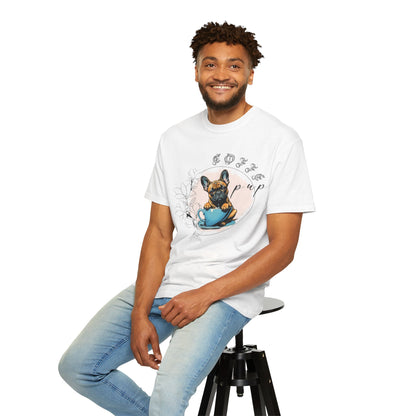 Cute French Bulldog Coffee T-Shirt - Unisex Garment-Dyed Tee
